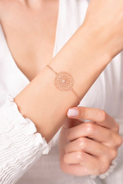Yaşam Çiçeği Bileklik 925 Ayar Gümüş Rose