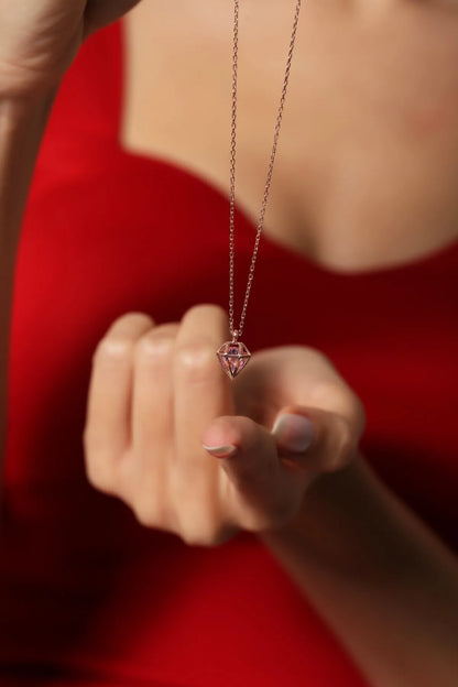 Elmas Modeli Kolye 925 Ayar Gümüş Rose