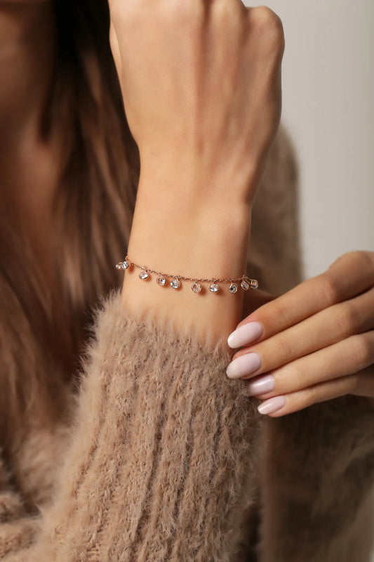Sallantılı Model Taşlı Gümüş Bileklik Rose 925 Ayar