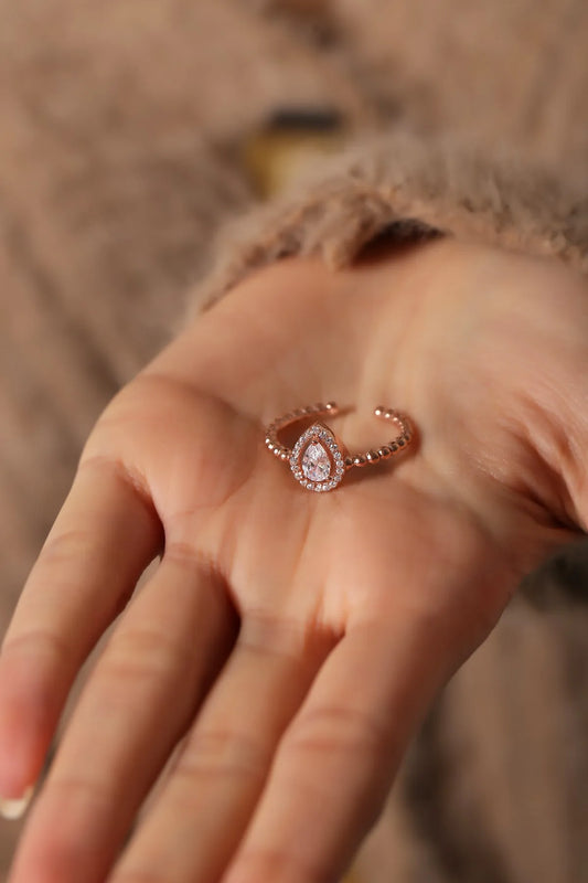 Damla Motifli Yüzük 925 Ayar Gümüş Rose