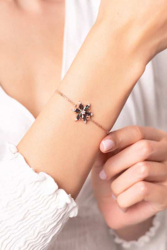 Mistik Topaz Taşlı Papatya Gümüş Bileklik 925 Ayar Rose