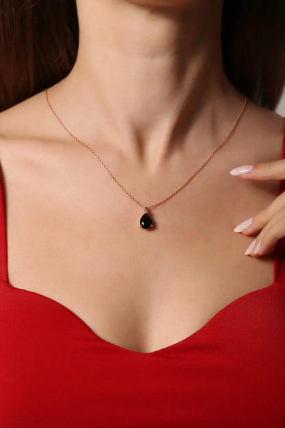 Damla Kesim Safir Taşlı Kolye 925 Ayar Gümüş Rose