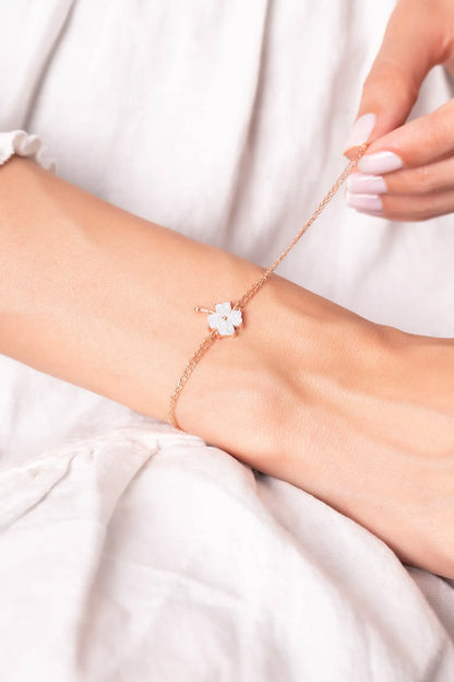 Buz Mavisi Yonca Bileklik Rose 925 Ayar Gümüş