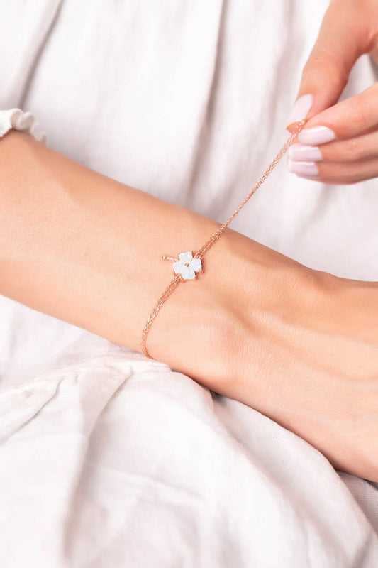 Buz Mavisi Yonca Bileklik Rose 925 Ayar Gümüş
