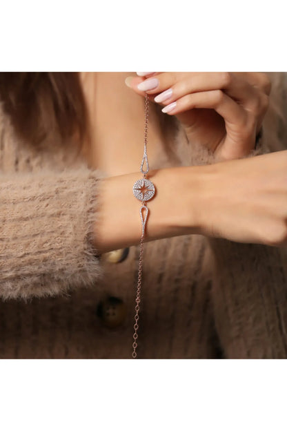 Kuzey Yıldızı Motifli Bileklik 925 Ayar Gümüş Rose
