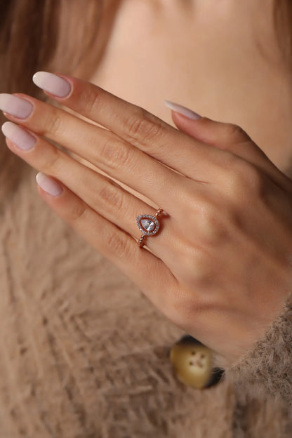 Damla Motifli Yüzük 925 Ayar Gümüş Rose