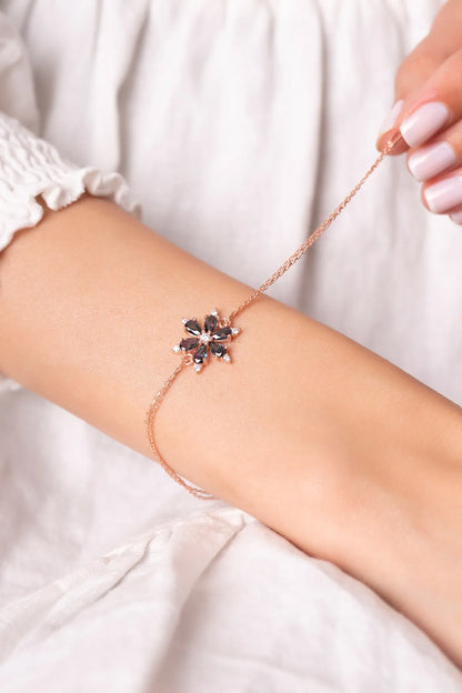 Mistik Topaz Taşlı Papatya Gümüş Bileklik 925 Ayar Rose