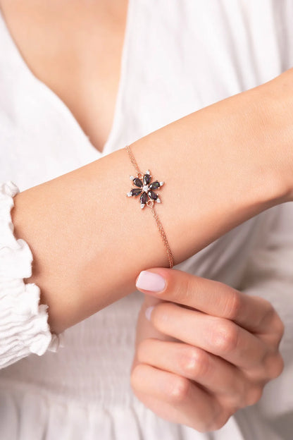 Mistik Topaz Taşlı Papatya Gümüş Bileklik 925 Ayar Rose
