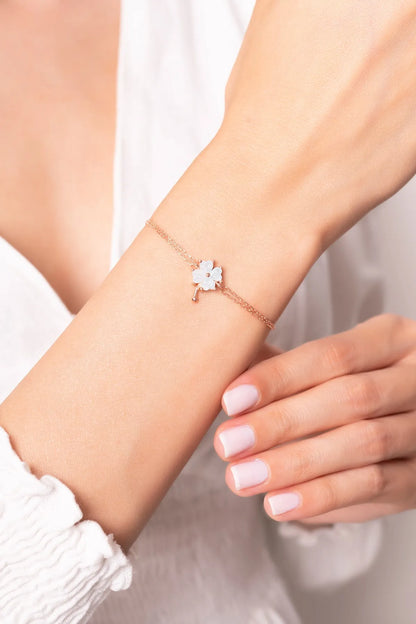 Buz Mavisi Yonca Bileklik Rose 925 Ayar Gümüş