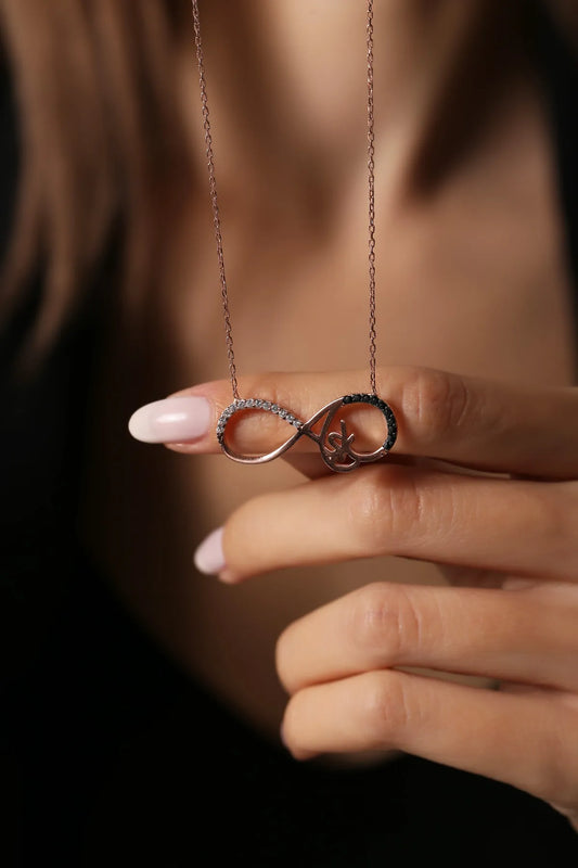 925 Ayar Gümüş Rose Aşk Yazılı Sonsuzluk Kolye